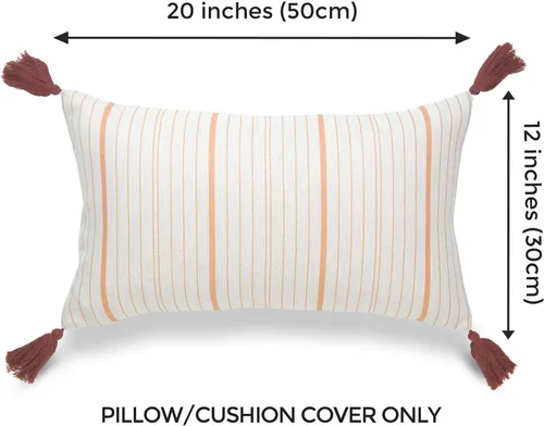 Vista 2 de Hofdeco Funda de almohada lumbar decorativa de otoño, solo para sofá, sofá o cama, borla de rayas naranjas, 12 x 20 pulgadas