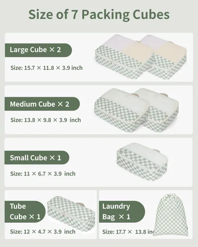 Vista 3 de Narwey Juego de 7 cubos de equipaje para viaje, equipaje de mano, bolsas organizadoras de equipaje para niños, mujeres y hombres, bolsa organizadora