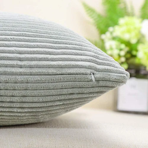 Vista 2 de Artscope Fundas de almohada de pana a rayas acogedoras súper suaves decorativas oblongas, fundas de cojín para sofá, dormitorio, decoración de Gris
