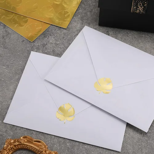Vista 3 de Whaline Calcomanías de Monstera de lámina dorada, autoadhesivas, hojas de Monstera, calcomanías de plantas tropicales para tarjetas de invitación