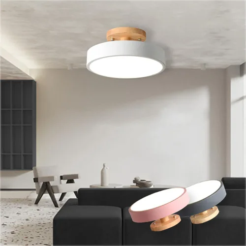 Vista 3 de Lámpara de techo LED regulable, lámpara de techo moderna de 9 pulgadas, montaje empotrado, de madera, de 12 W, lámpara blanca para sala de estar