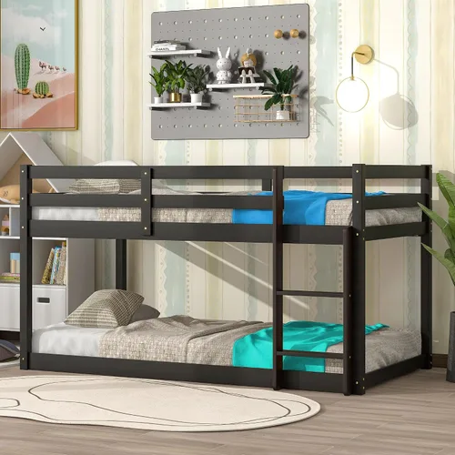 Vista 3 de Litera para niños de tamaño individual sobre individual con escaleras y rieles para niños pequeños, niñas y niños, madera de pino, fácil de montar