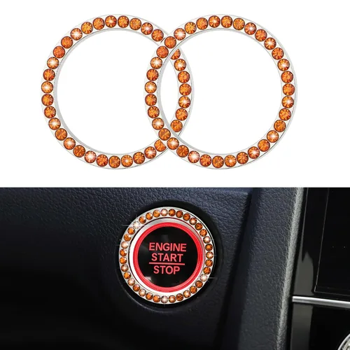 Vista 10 de WINKA 2 piezas brillantes para el botón de arranque del motor de automóvil, tapas de anillo de encendido sin llave, accesorios brillantes