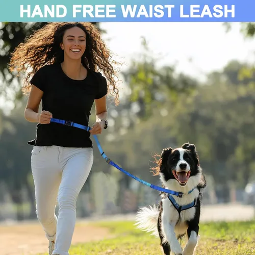 Vista 7 de Correa de perro resistente manos libres con mosquetón de liberación rápida y correa ajustable para correr para perro, para caminar y entrenar