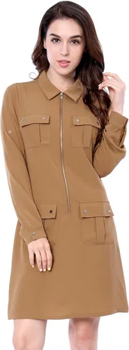 Vista 5 de Allegra K - Vestido para mujer con cinturón de rodilla y bolsillos múltiples