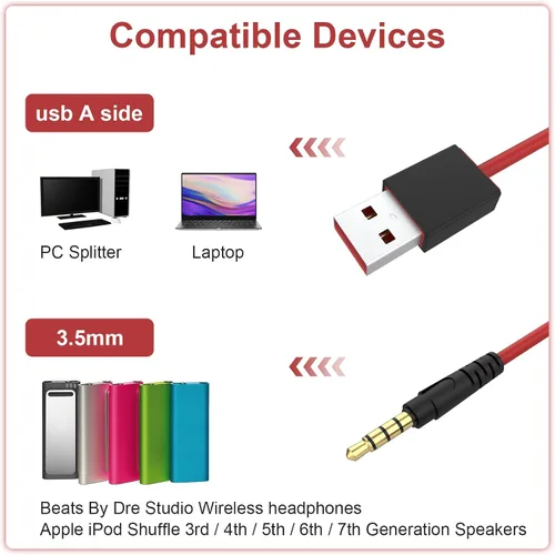 Vista 3 de Alitutumao Cable de carga USB de 0.138 in, cable de sincronización de datos, compatible con auriculares inalámbricos Beats By Dre Studio Solo