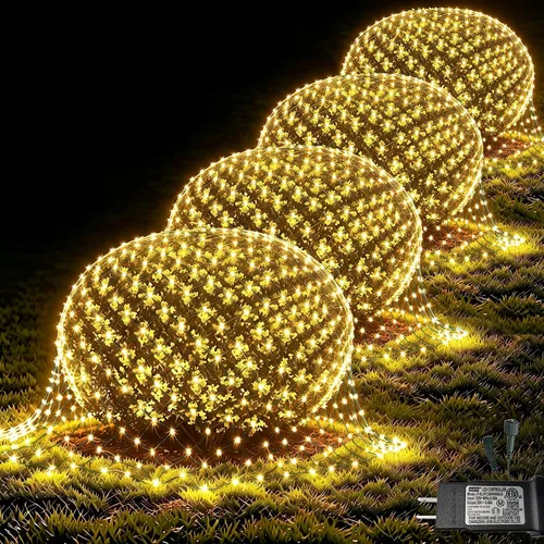 Vista 24 de Pooqla Luces de red solar, 10 x 10 pies, 280 luces LED de red para cenador al aire libre con 8 modos, funciona con energía solar y USB, impermeable