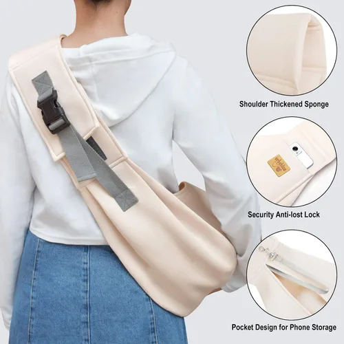 Vista 3 de Transportador para perros manos libres, correa ajustable, de algodón suave, con bolsillo para viajes al aire libre (beige)
