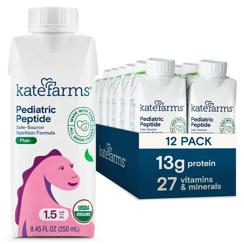 Vista 8 de KATE FARMS Fórmula de Péptidos Pediátricos Orgánicos 1.0, Fresa, Nutrición Hidrolizada a Base de Plantas de Fuente Única para Alimentación Oral