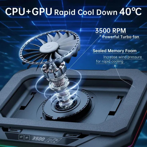 Vista 2 de Almohadilla de enfriamiento para Acer Nitro 5 14 17 16/16 AI/16S AI, V 16S AI/14 AI/15 AI/16 AI/17 AI/18 AI 14-18 pulgadas, enfriador con ventilador