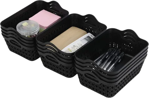 Vista 2 de Bandeja pequeña de plástico para almacenamiento de escritorio, color negro, 12 paquetes