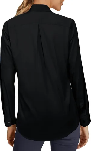 Vista 3 de siliteelon Camisas de vestir con botones para mujer, camisas de vestir de manga larga para mujer, camisas de trabajo de algodón de ajuste regular