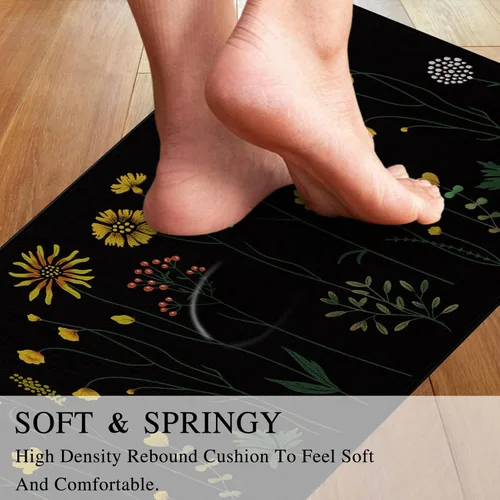 Vista 4 de Rempry - Juego de 2 alfombrillas de cocina con flores coloridas para el piso, alfombras de cocina antideslizantes y juego de tapetes, alfombrilla