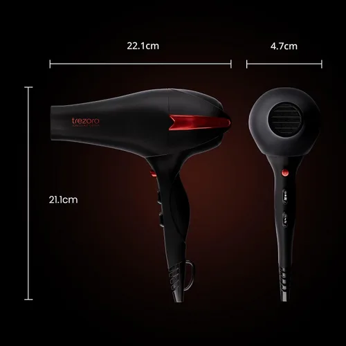 Vista 7 de TREZORO Secador de pelo profesional para mujer, secador de pelo iónico de 2000 W para salón y uso personal, potente, secado rápido y silencioso