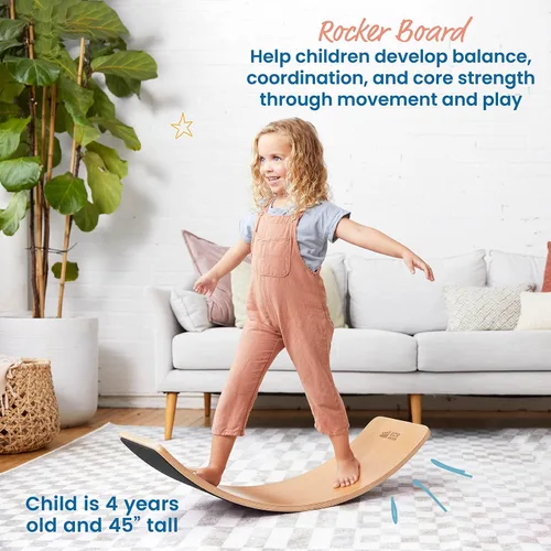 Vista 3 de ECR4Kids Tabla de Equilibrio con Base de Felpa, Juguete Montessori, Negro Felt non-slip Montessori balance board helps develop & improve balance
