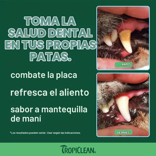 Vista 3 de TropiClean Fresh Breath Enticers - Gel para dientes de mantequilla de maní y miel para perros, 2 onzas