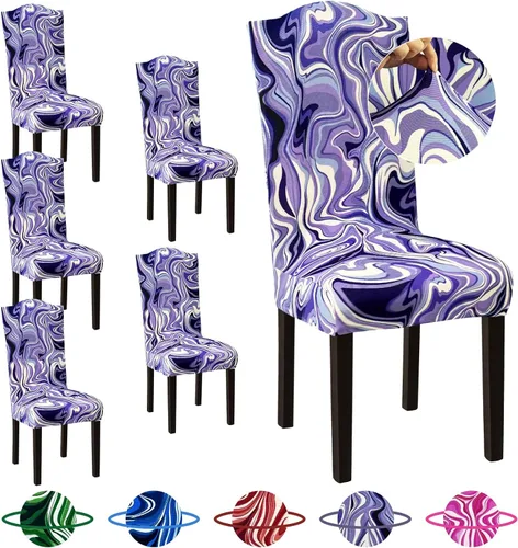 Vista 45 de Sufdari Juego de 4 fundas para sillas de comedor, color beige, antideslizantes, de elastano, elásticas, para comedor, hotel (Grande)