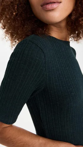 Vista 7 de Vince Top con cuello redondo y manga codo para mujer Ónix azul