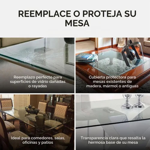 Vista 6 de Fab Glass and Mirror Mesa rectangular de vidrio de 24 x 36 pulgadas, repuesto de vidrio templado transparente, borde biselado de 3/8 pulgadas