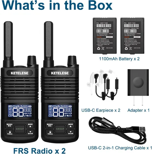 Vista 9 de KETELESE T1 FRS Walkie Talkie Set para adultos, radio bidireccional de largo alcance, con auricular de radio familiar Walkie-Talkie, NOAA, VOX