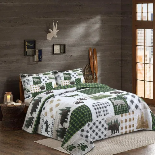 Vista 10 de Virah Bella Juego de ropa de cama King Lodge de 3 piezas, juego de edredón reversible rústico con fundas de almohada decorativas, panel familiar