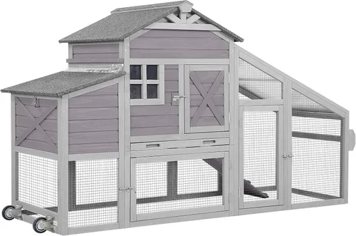 Vista 9 de Aivituvin gallinero móvil de madera con casa para gallinas y caja para rodar, jaula grande para aves mejorada con marco de hierro fuerte, duradera e
