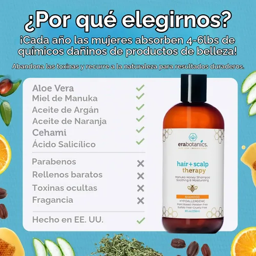 Vista 4 de Era Organics, champú libre de sulfato para la caspa, psoriasis, eczema, cuero cabelludo seco y con picazón (4 onzas)
