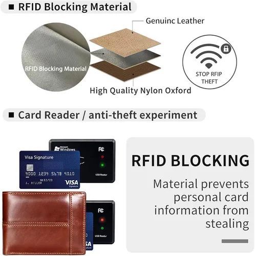 Vista 5 de Mens Wallet Slim Genuine Leather RFID Thin Bifold Wallets For Men Minimalist Front Pocket ID Window 12 Card Holders Gift Box