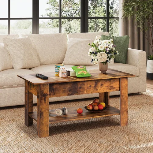 Vista 7 de WLIVE Mesa de Centro, Mesa de Centro de 39" con Tapa Elevable y Compartimento Oculto, Estante de Almacenamiento y Tapa Elevable para Hogar, Sala