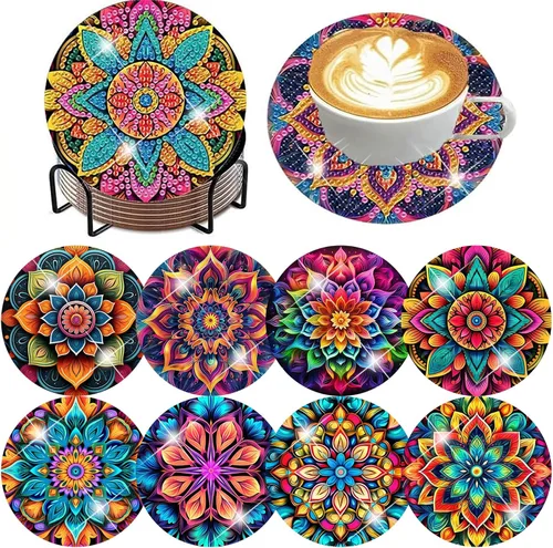 Vista 14 de ijbnhd 8 posavasos de pintura de diamantes de animales, posavasos de arte de diamantes con soporte para principiantes y adultos, suministros