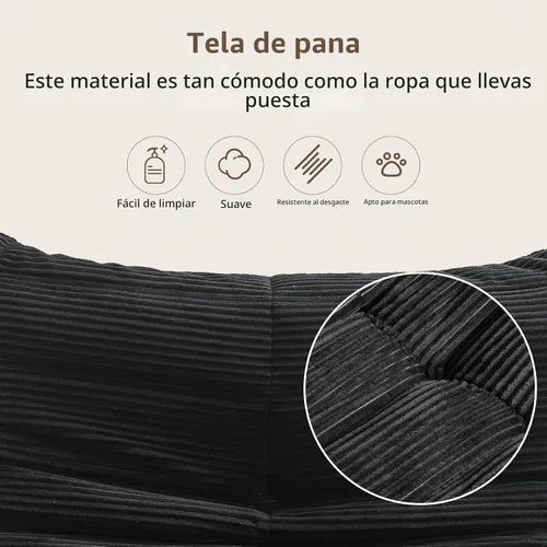 Vista 8 de Silla Puf - Sofá de Esquina, Silla de Chimenea Sofá Silla Puf, Silla Puf Grande para Adultos, Sofá de Piso de Chimenea para Sala de Estar Negro