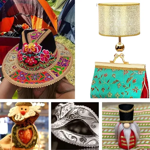 Vista 4 de Cinta de Encaje Trenzado Metálico Dorado Tipo Ciempiés para Manualidades DIY de Boda Nupcial, Costura, Disfraces, Navidad, Halloween
