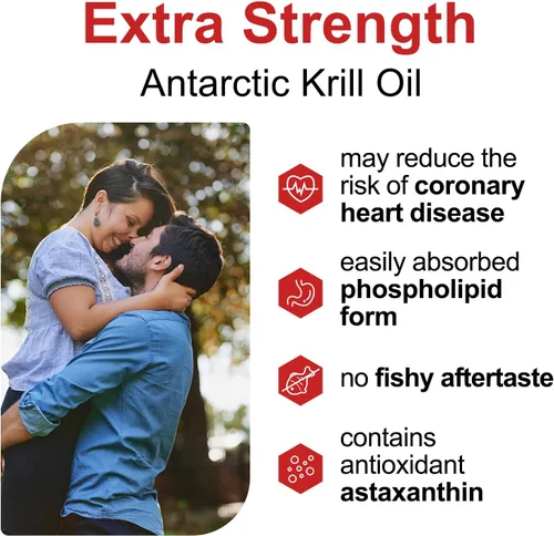 Vista 5 de Aceite de krill antártico 500 mg con omega-3, EPA, DHA y astaxantina y fosfolípidos, sin sabor a pescado, suplemento dietético para articulaciones