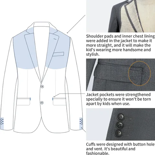 Vista 5 de Trajes formales para niño, 5 piezas, conjunto de traje de vestir con anillo