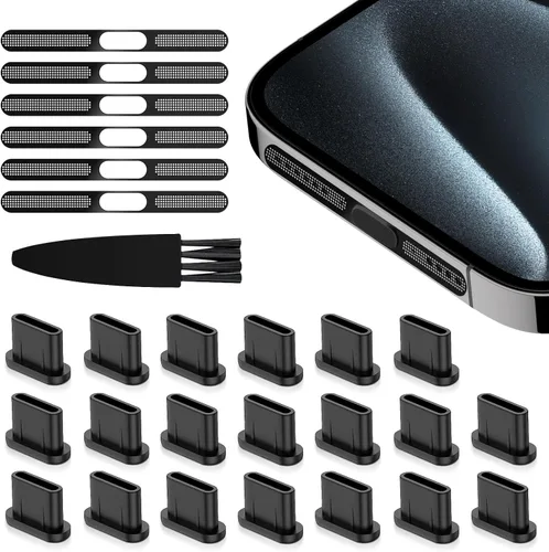 Vista 8 de Protectores de puerto USB C para enchufe antipolvo, 20 unidades, con cubierta de altavoz de teléfono, 6 calcomanías compatibles con iPhone 17 Pro
