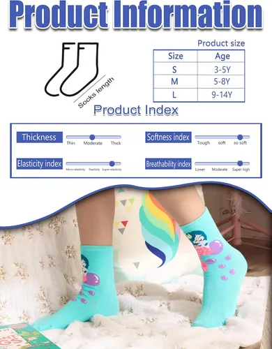 Vista 6 de Anlisim Calcetines de algodón suave para niñas, diseño de animales, de dibujos animados, paquete de 6