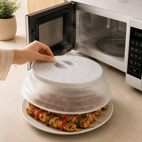 Vista 10 de s Cubierta para salpicaduras de microondas, cubierta de microondas para alimentos, tapa protectora de salpicaduras de microondas con asa, cubierta