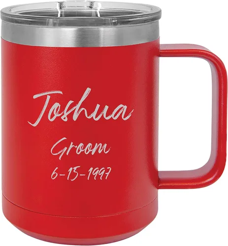 Vista 15 de Taza personalizada con recubrimiento en polvo de 15 oz con tapa personalizada grabada (negro)