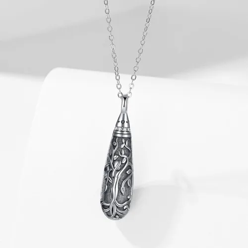 Vista 131 de Collar con colgante de urna de cenizas de cremación y árbol de la vida para mujer, plata de ley US1