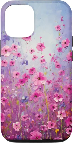 Vista 28 de Happy Pink Flowers Painting Field Purple Colors Case for iPhone 17