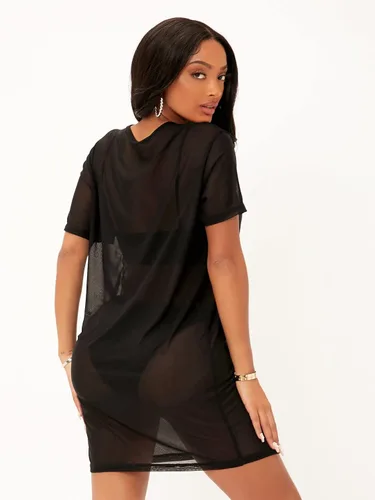Vista 2 de MakeMeChic Vestido de malla transparente para mujer, para cubrir el traje de baño de playa