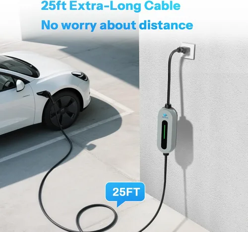 Vista 7 de Cargador Ev portátil de nivel 1 y 2 16A, cargador de coche eléctrico J1772 con cable de 25 pies, estaciones de carga de vehículos eléctricos al aire