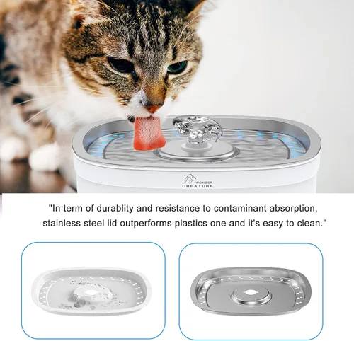 Vista 4 de Fuente de agua para gatos Wonder Creature de acero inoxidable, 84 onzas/2.5 litros, fuente automática de agua para mascotas con ventana de nivel