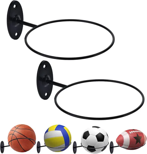 Vista 19 de Soporte de pared para baloncesto, soporte de bola de metal de 7 pulgadas de diámetro, almacenamiento de pelotas para baloncesto, fútbol, voleibol
