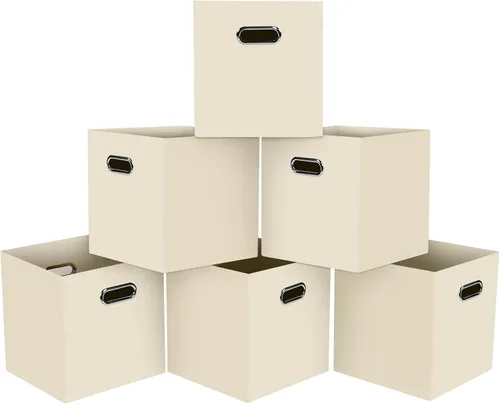 Vista 28 de Cubos de almacenamiento plegables negros, caja de almacenamiento de tela, cestas organizadoras con asas dobles para organizador del hogar (negro)