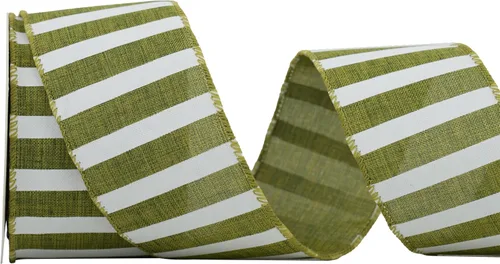 Vista 3 de Cinta Verde Musgo con Alambre de 2.5" Rayas Horizontales Verde Blanco Arpillera Cinta de Árbol de Navidad Cinta Verde Rústica con Alambre de Navidad