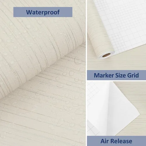 Vista 7 de WESTICK Papel tapiz beige para despegar y pegar, tela de lino texturizada, papel tapiz neutro para dormitorio, tela de hierba sintética color crema