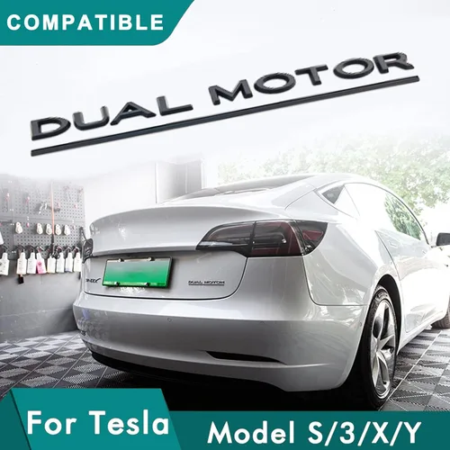 Vista 2 de Modelo 3 Y Emblema de Motor Dual Adhesivo de Insignia con Letras Subrayadas Accesorios Compatibles con Tesla Model 3/Y/S/X (Negro Brillante)