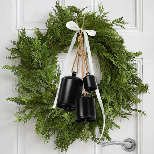 Vista 4 de Campanas decorativas para colgar, estilo moderno, campanas decorativas de Navidad negras elegantes y adornos, juego de 3