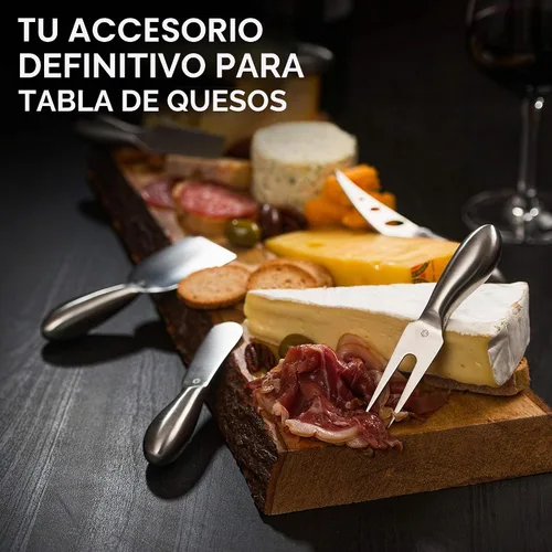 Vista 6 de Lunar - Juego de cuchillos de queso de 6 piezas, colección de cuchillos de queso de acero inoxidable de alta calidad, accesorios para tabla